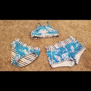 Athleta Girl Swimsuit M 8-10 Three Pieces Bikini Bottoms & Shorts Reversible